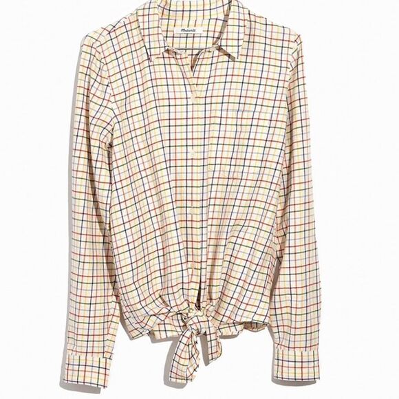 NWT Madewell Front Tie Shirt with Rainbow Plaid🌈 - Picture 4 of 4
